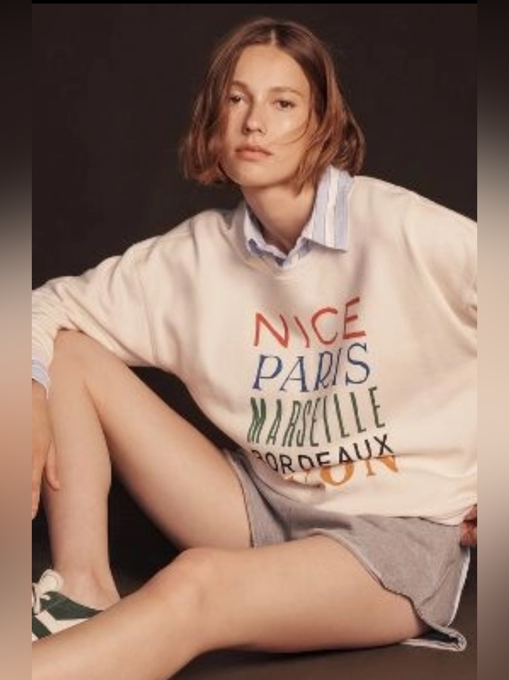 ANTHROPOLOGIE Maeve X Phthalo Ruth French Cities Sweatshirt Pullover Beige M